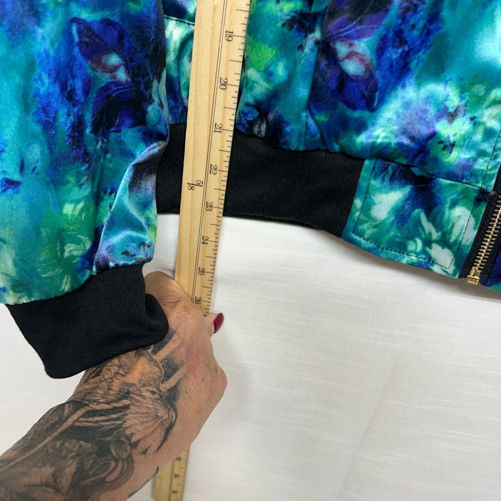 Allegra K Blue and Green Bomber Jacket - Picture 4 of 7